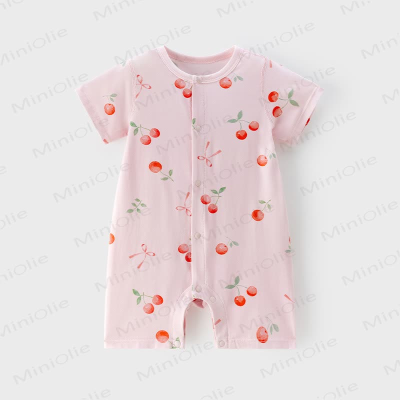 Baby Girl Pink Cherry&Bow Cotton Summer Romper - Pink - 12-18M - image 1