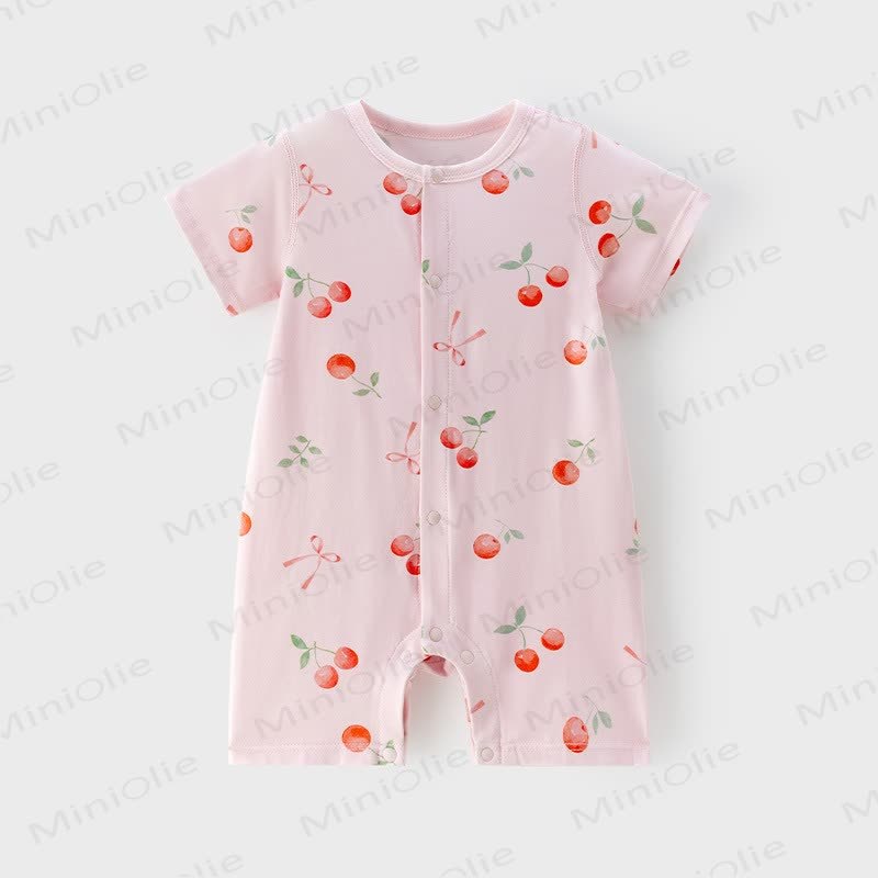 Baby Girl Pink Cherry&Bow Cotton Summer Romper - Pink - 12-18M - image 1