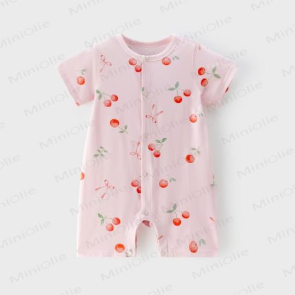 Baby Girl Pink Cherry&Bow Cotton Summer Romper - Pink - 12-18M - image 1