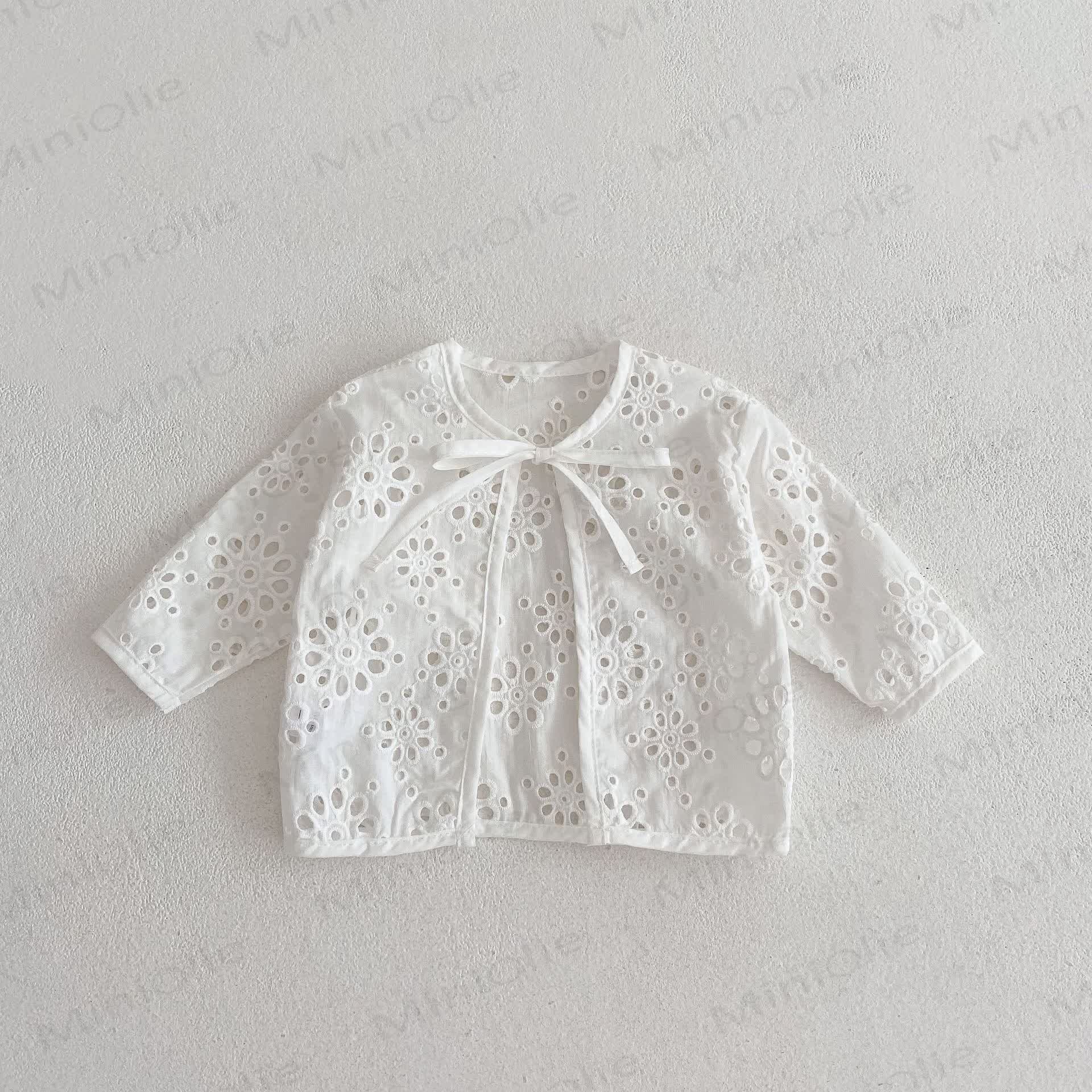 Baby Girls Bow Lace Cut-out Design Outerwear - White - 2-3T - image 2