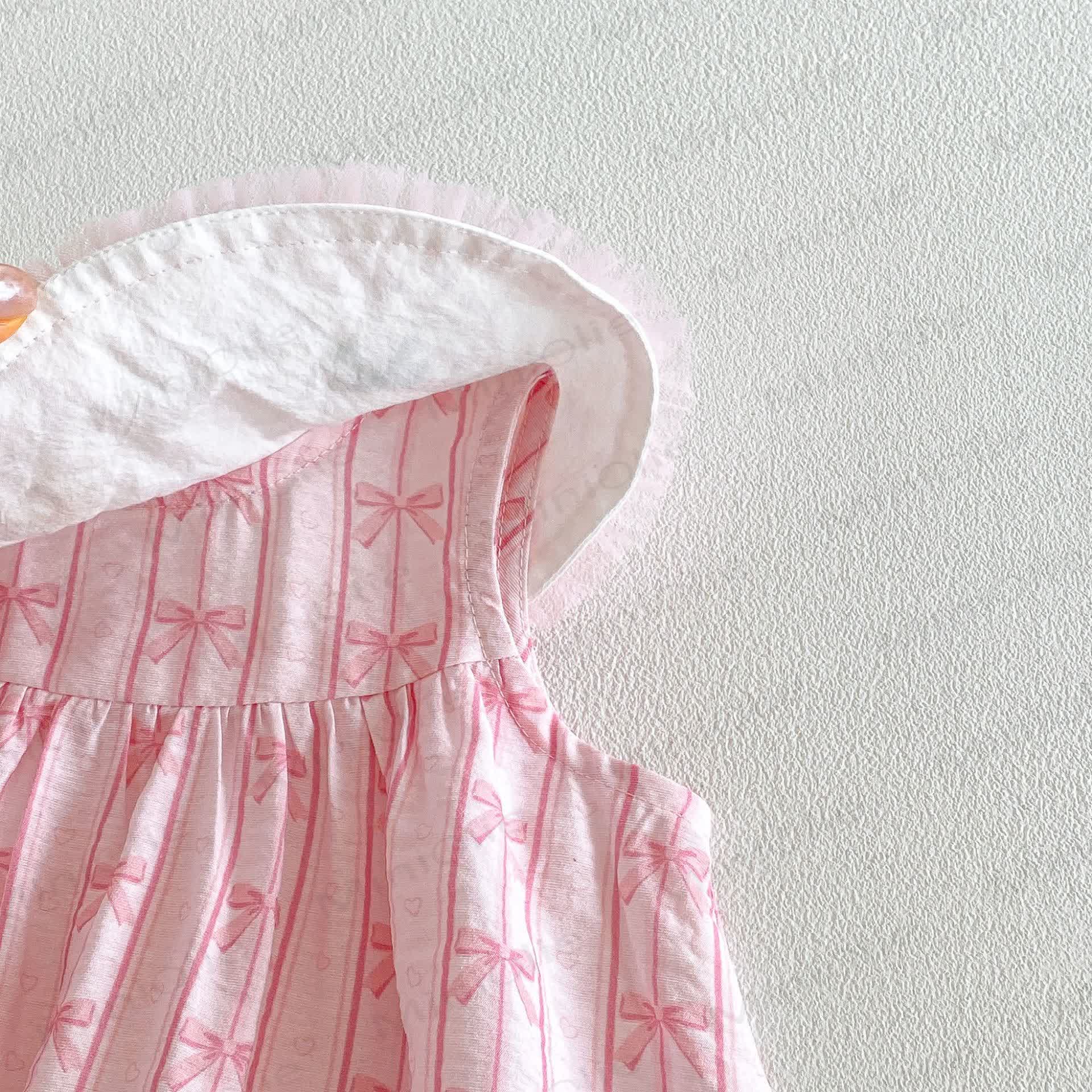 Baby Toddler Girls Pink Bow Print Ruffle Collar Sleeveless Dress - image 4