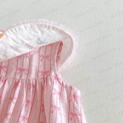 Baby Toddler Girls Pink Bow Print Ruffle Collar Sleeveless Dress - image 4