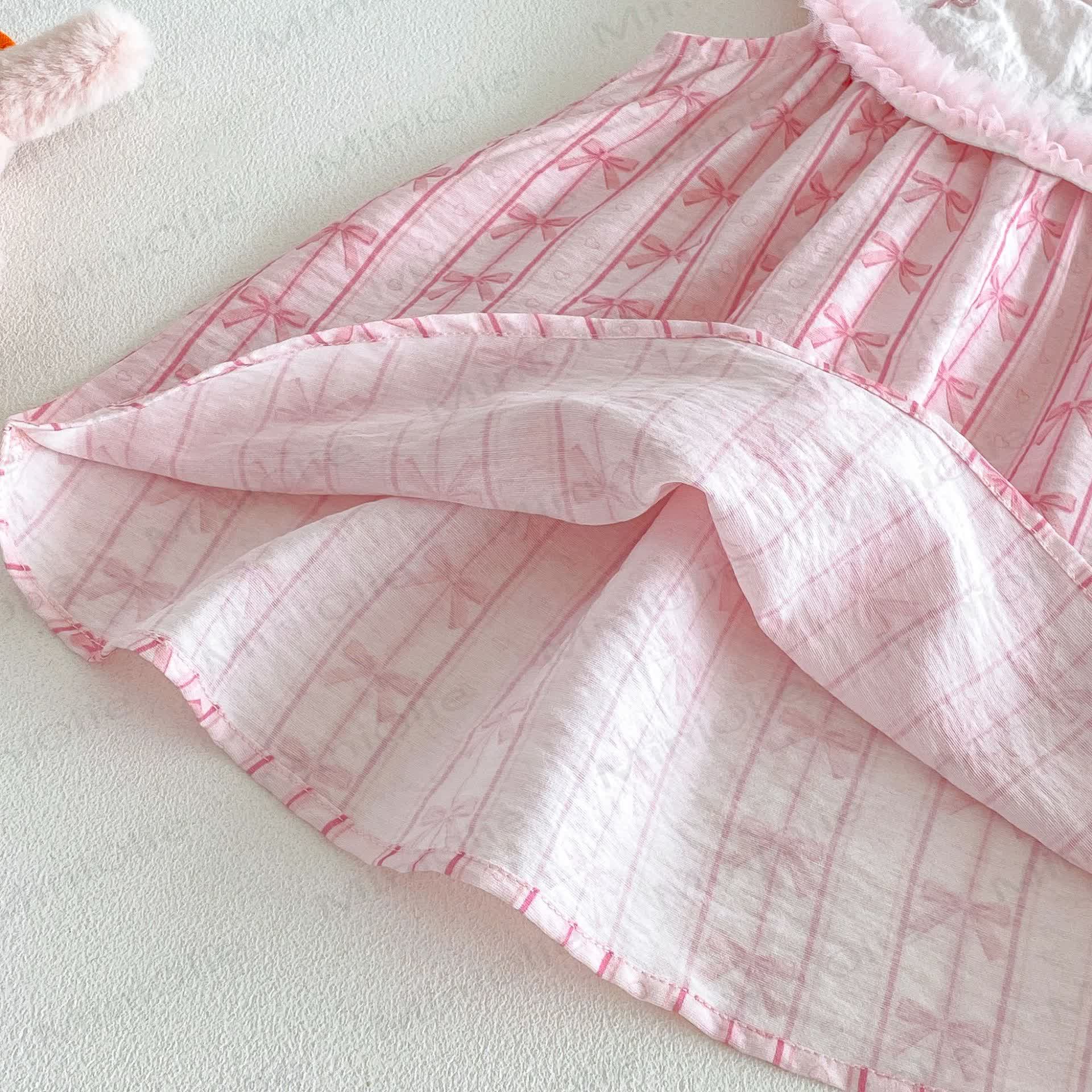 Baby Toddler Girls Pink Bow Print Ruffle Collar Sleeveless Dress - image 6