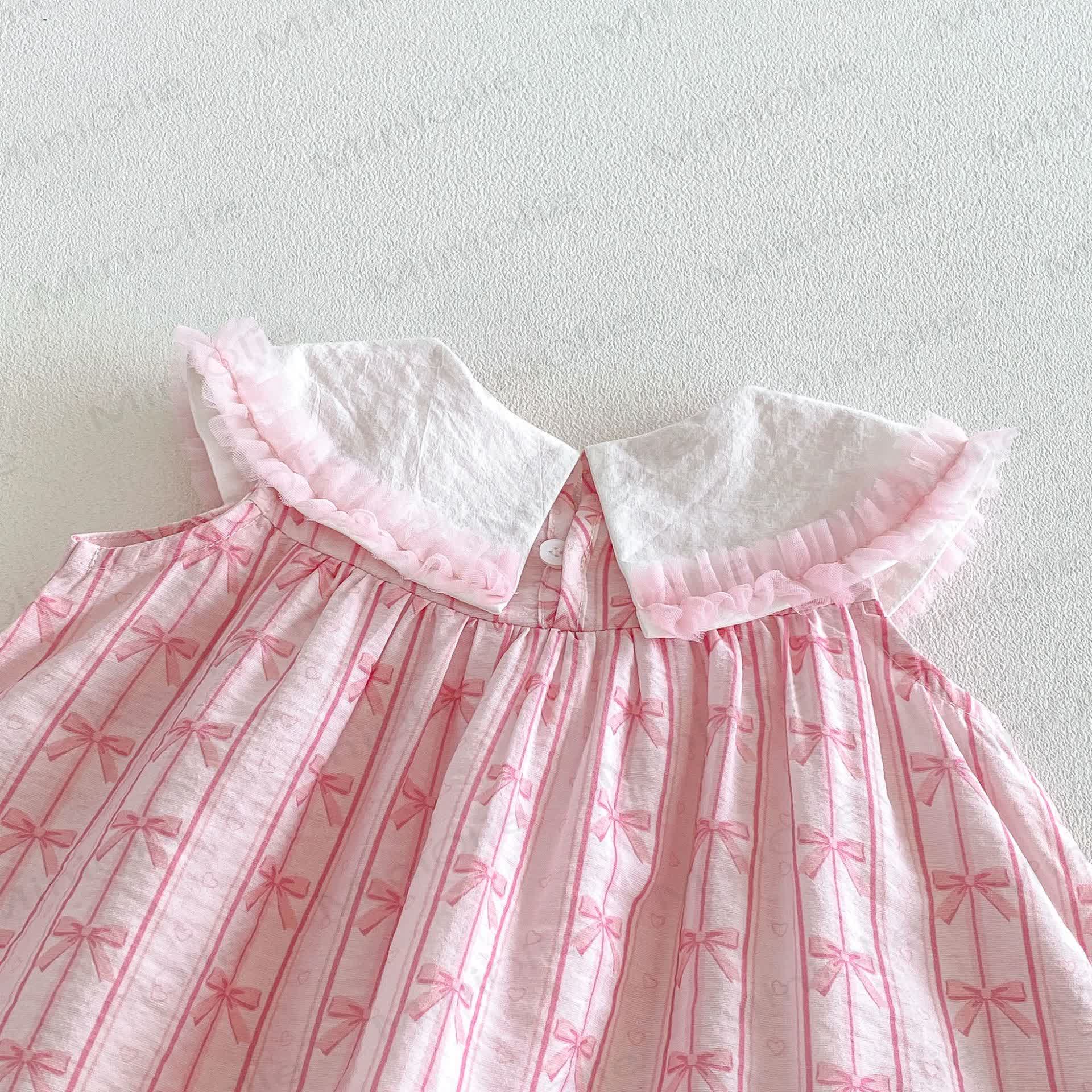 Baby Toddler Girls Pink Bow Print Ruffle Collar Sleeveless Dress - image 7