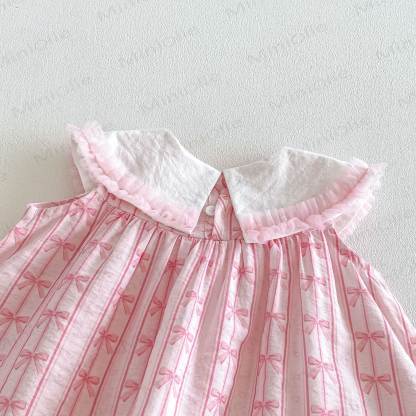 Baby Toddler Girls Pink Bow Print Ruffle Collar Sleeveless Dress - image 7