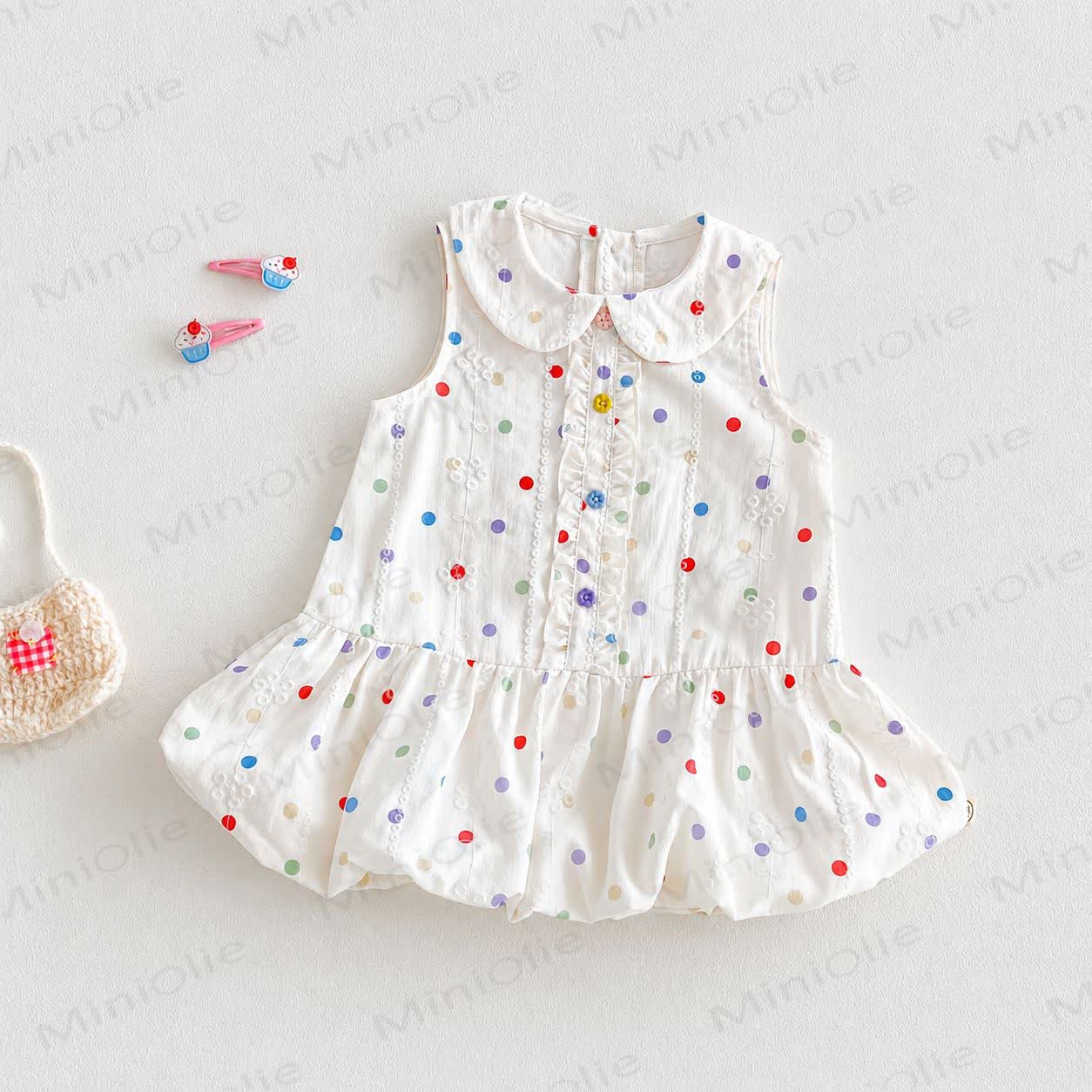 Baby Toddler Girls Polka Dot Peter Pan Collar Sleeveless Dress - White - 4-5T - image 2