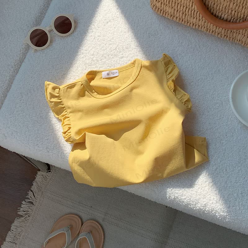 Toddler Girl Solid Color Flutter Sleeve Casual Tee - Yellow - 8-9T - image 6