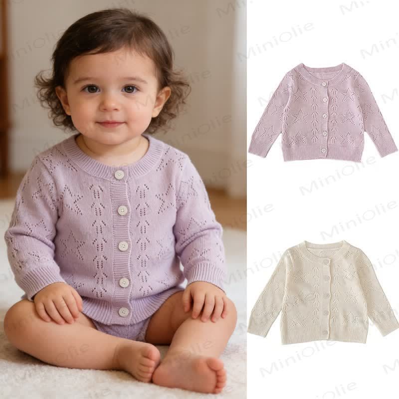 Baby Girl Crew Neck Knitted Cardigan - image 1