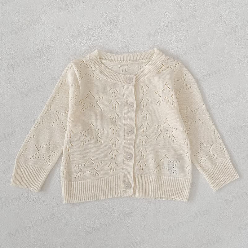 Baby Girl Crew Neck Knitted Cardigan - Beige - 2-3T - image 3