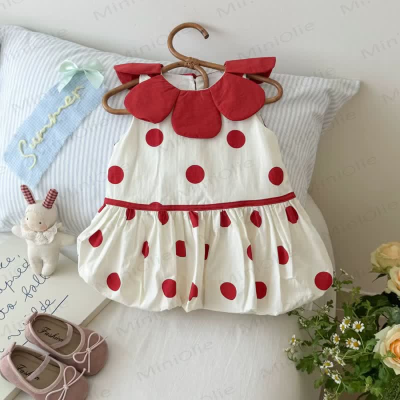 Toddler Girl Red Polka Dot Petal Collar Dress - image 3