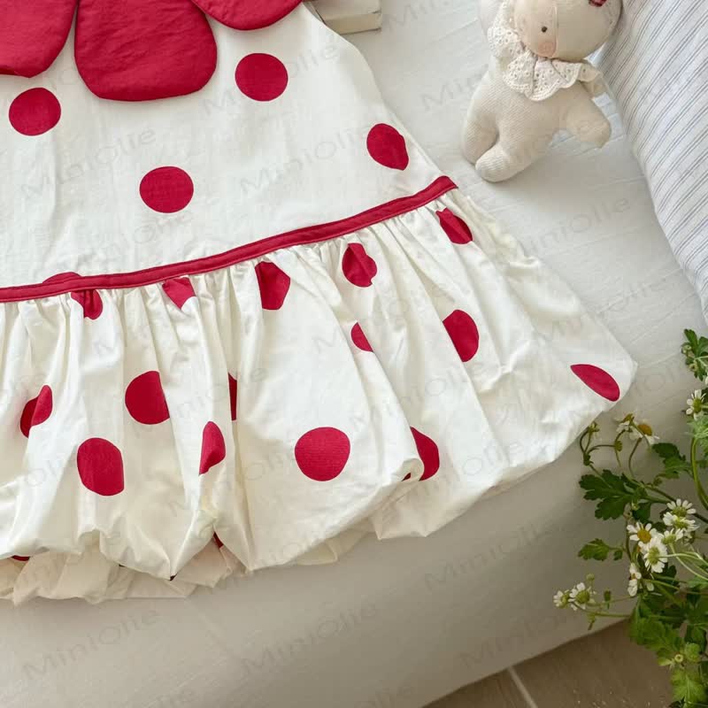 Toddler Girl Red Polka Dot Petal Collar Dress - image 4