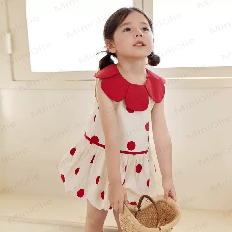 Toddler Girl Red Polka Dot Petal Collar Dress - White - 8-9T - image 1