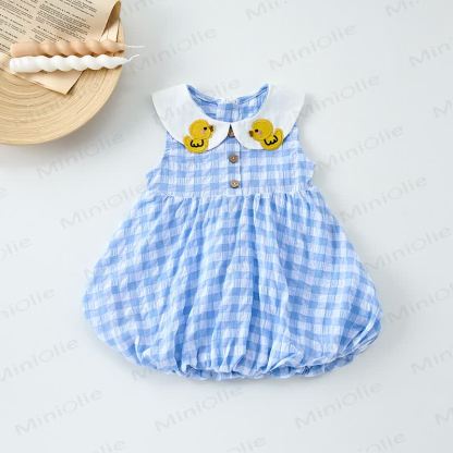 Baby Girls Duck Print Collar Gingham Sleeveless Dress - Blue - 3-4T - image 2