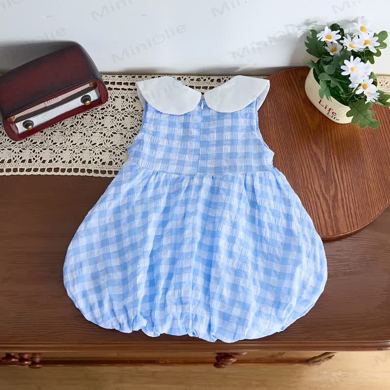 Baby Girls Duck Print Collar Gingham Sleeveless Dress - image 3