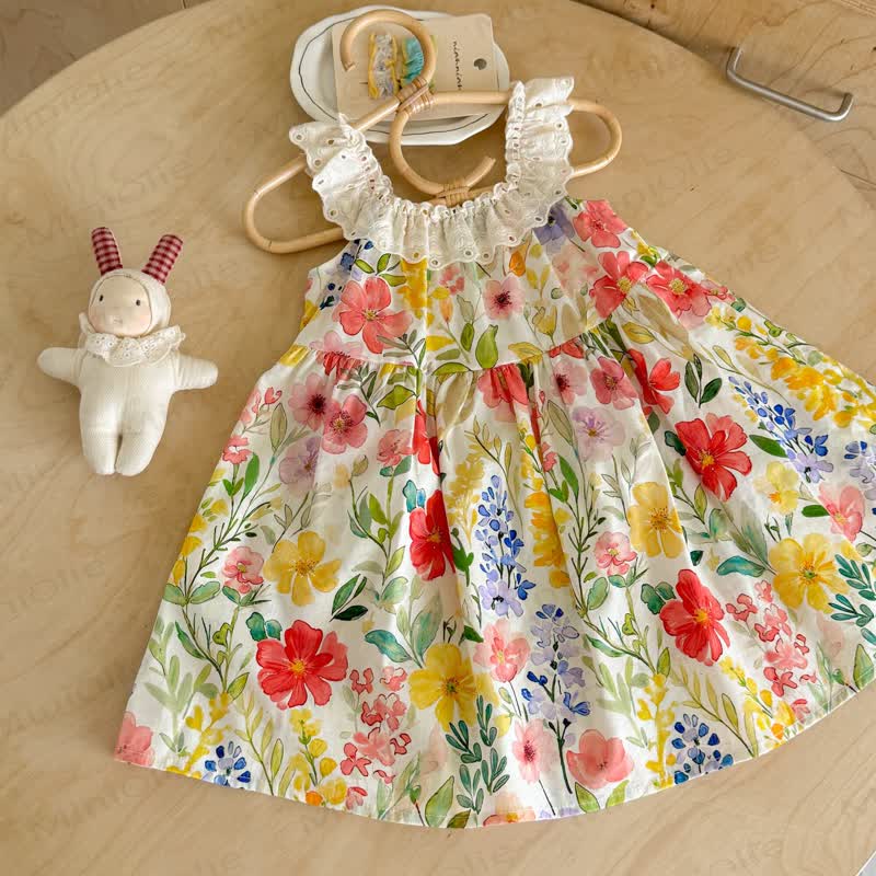 Toddler Girls Floral Lace Collar Sleeveless Dress - image 1