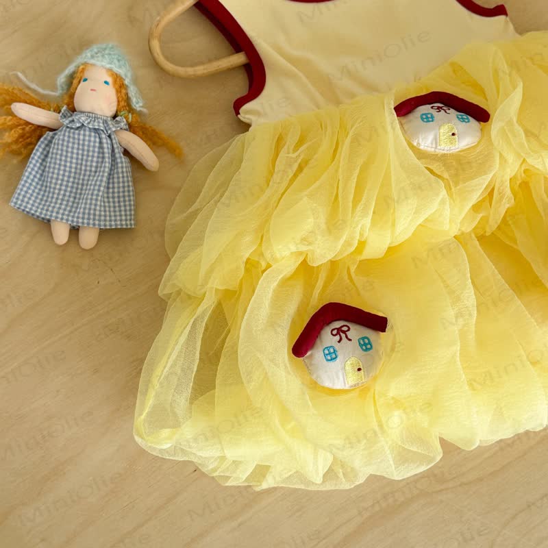 Toddler Girls Yellow Tulle House Print Sleeveless Dress - image 4