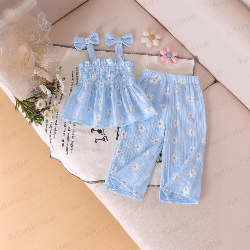Baby Girl Blue/Pink Strap Top and Pants 2-piece Set - Blue Daisy - 2-3Y - image 1