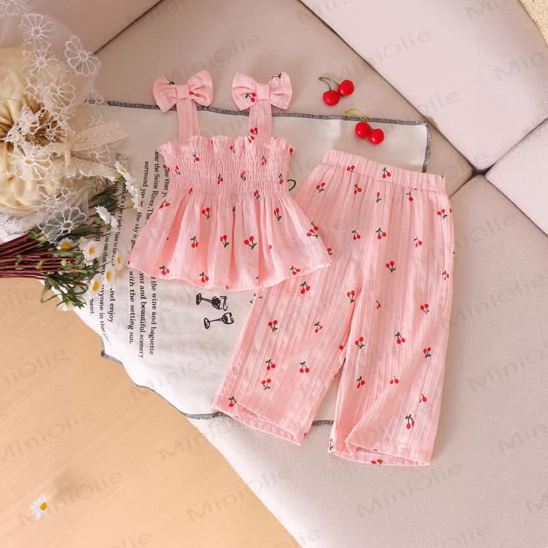 Baby Girl Blue/Pink Strap Top and Pants 2-piece Set - Pink Cherry - 2-3Y - image 2