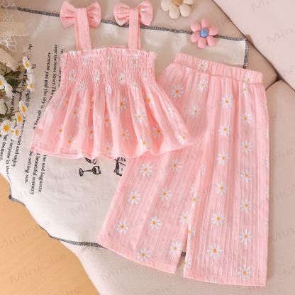Baby Girl Blue/Pink Strap Top and Pants 2-piece Set - image 5