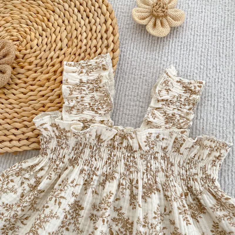 Baby Girl White/Khaki Floral Strap Top and Shorts 2-piece Set - image 3