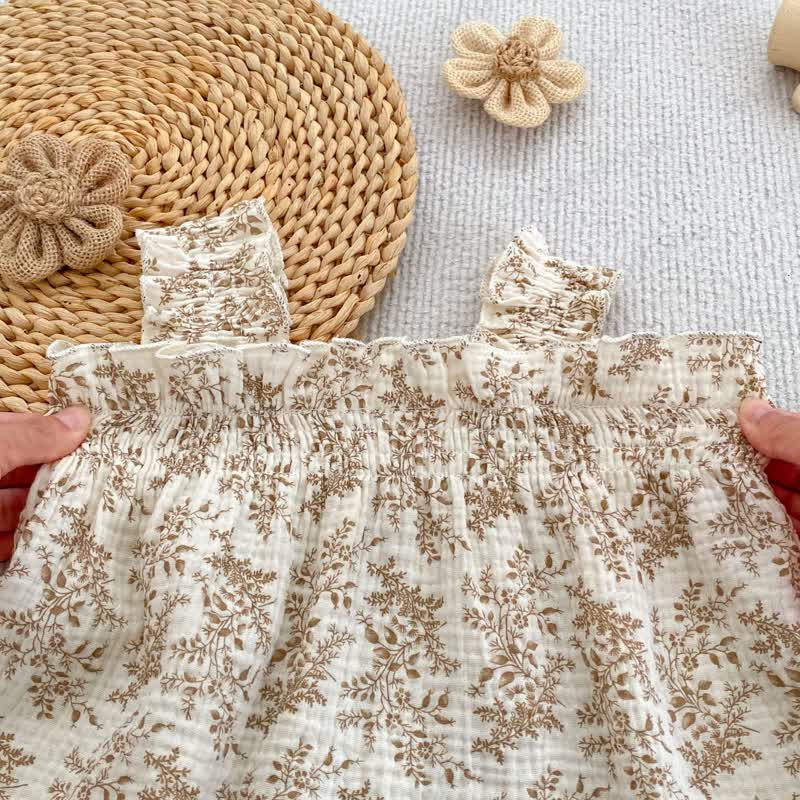 Baby Girl White/Khaki Floral Strap Top and Shorts 2-piece Set - image 4