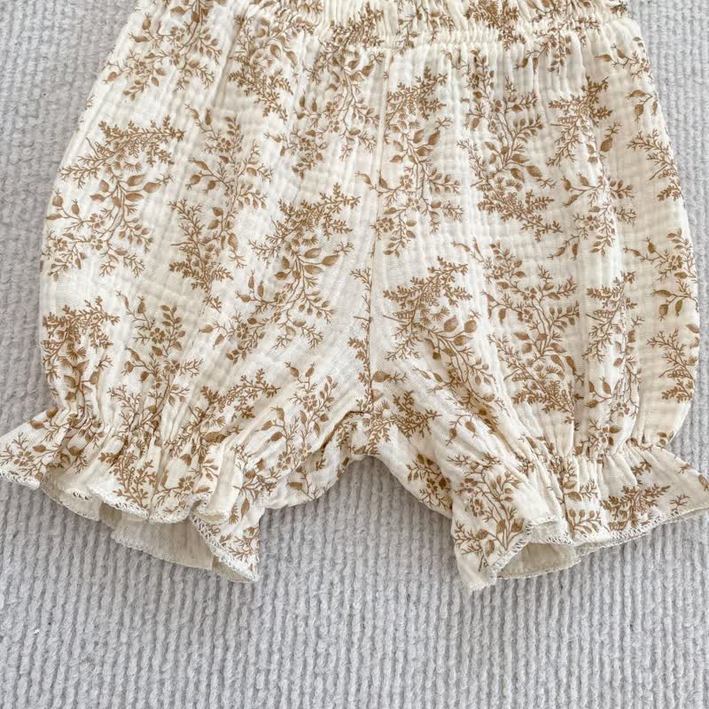 Baby Girl White/Khaki Floral Strap Top and Shorts 2-piece Set - image 7