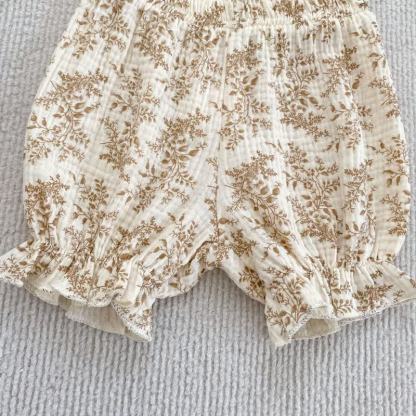 Baby Girl White/Khaki Floral Strap Top and Shorts 2-piece Set - image 7