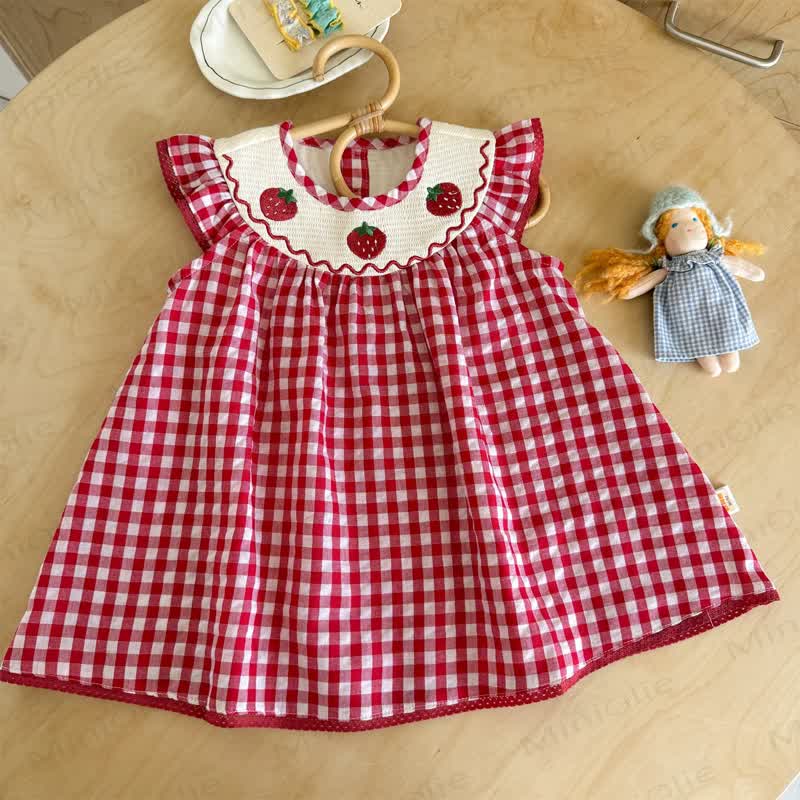 Toddler Girls Strawberry Collar Gingham Sleeveless Dress - image 1