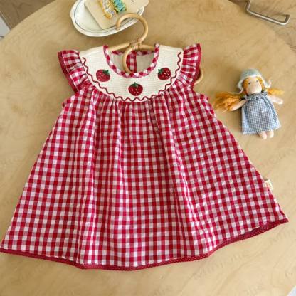 Toddler Girls Strawberry Collar Gingham Sleeveless Dress - image 1