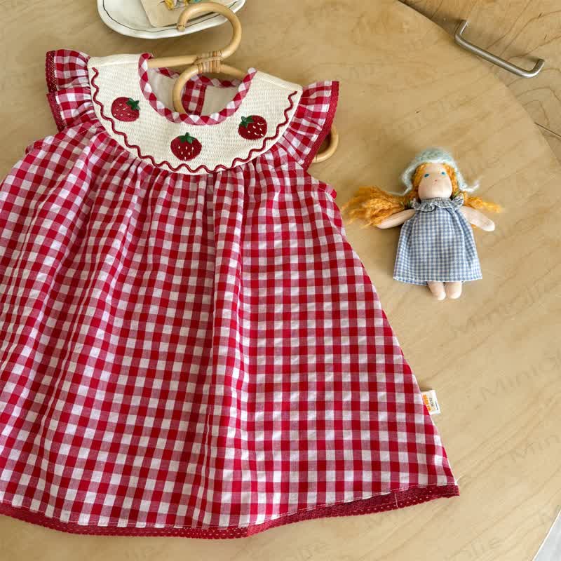 Toddler Girls Strawberry Collar Gingham Sleeveless Dress - image 2