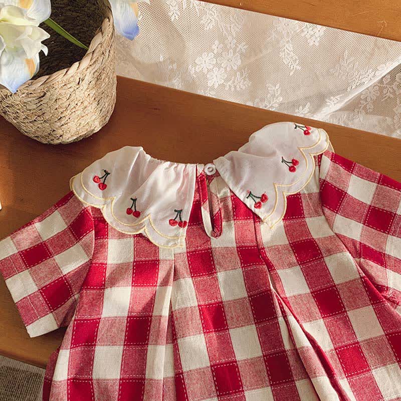 Toddler Girls Cherry Collar Red Gingham Short Sleeves Dress - image 6