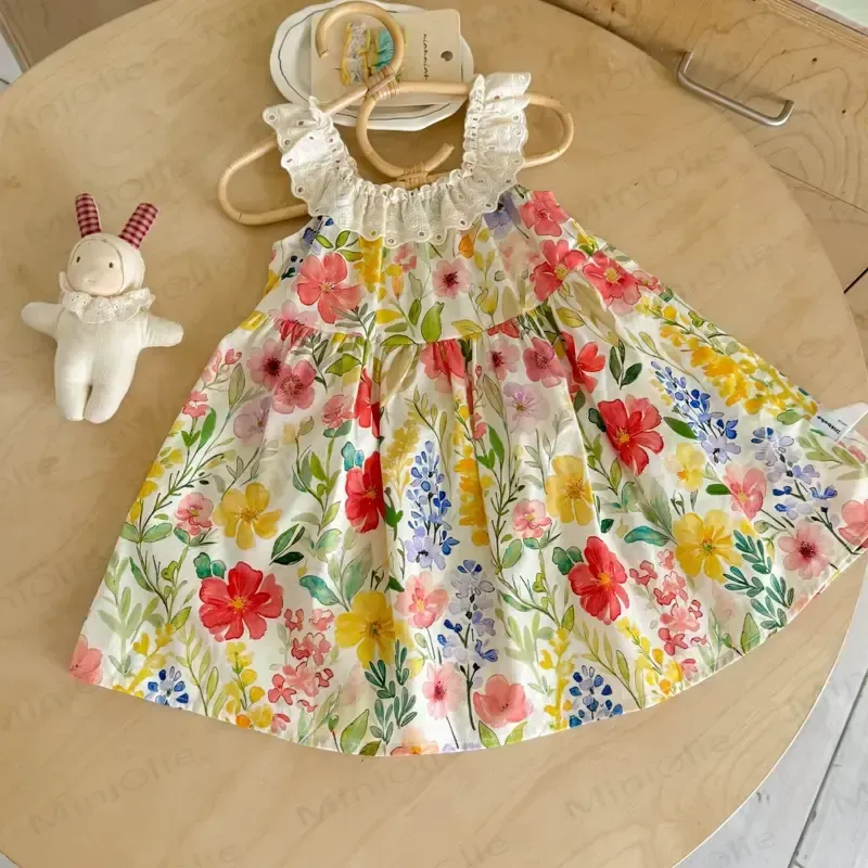 Toddler Girls Floral Lace Collar Sleeveless Dress - Multicolor - 8-9T - image 2