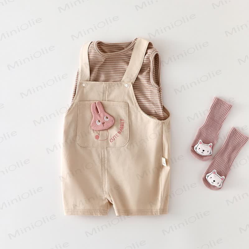 Baby Animal/Bows Overalls and Tee 2-piece Set - Beige Rabbit - 2-3T - image 3