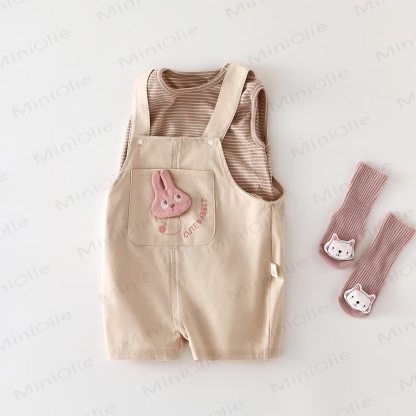 Baby Animal/Bows Overalls and Tee 2-piece Set - Beige Rabbit - 2-3T - image 3