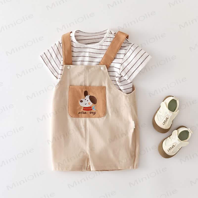 Baby Animal/Bows Overalls and Tee 2-piece Set - Beige Dog - 2-3T - image 5