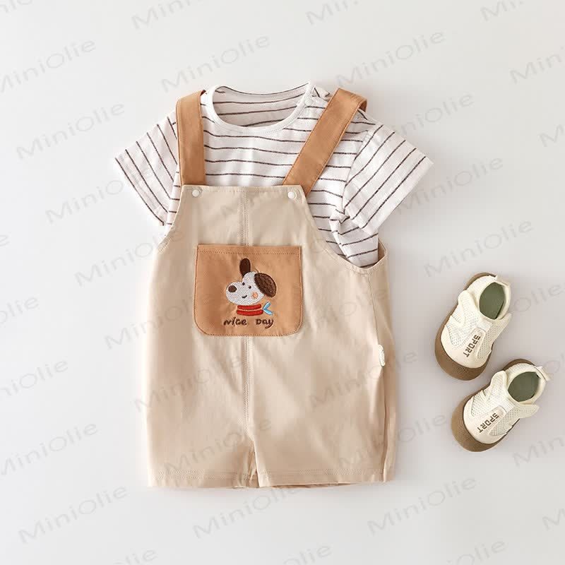 Baby Animal/Bows Overalls and Tee 2-piece Set - Beige Dog - 2-3T - image 5