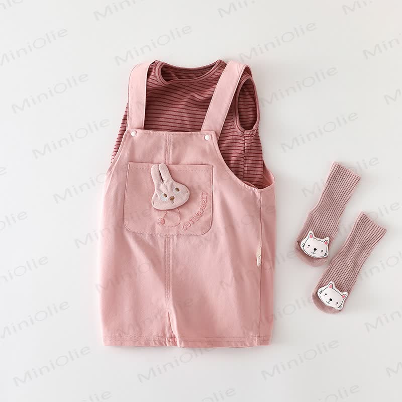 Baby Animal/Bows Overalls and Tee 2-piece Set - Pink Rabbit - 2-3T - image 2