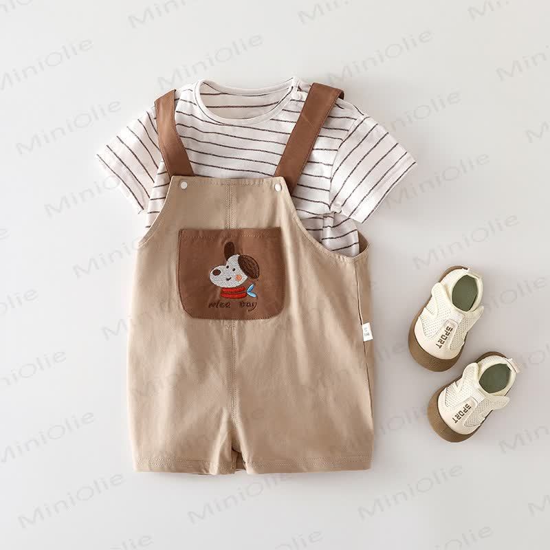 Baby Animal/Bows Overalls and Tee 2-piece Set - Brown Dog - 2-3T - image 4
