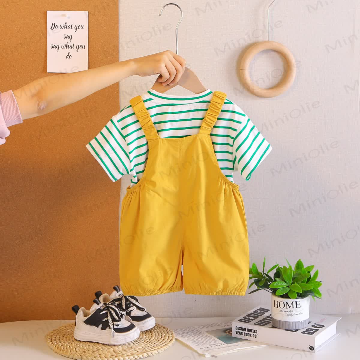 Baby Toddler Dino Print Overalls and Striped Tee 2-Piece Set - image 4