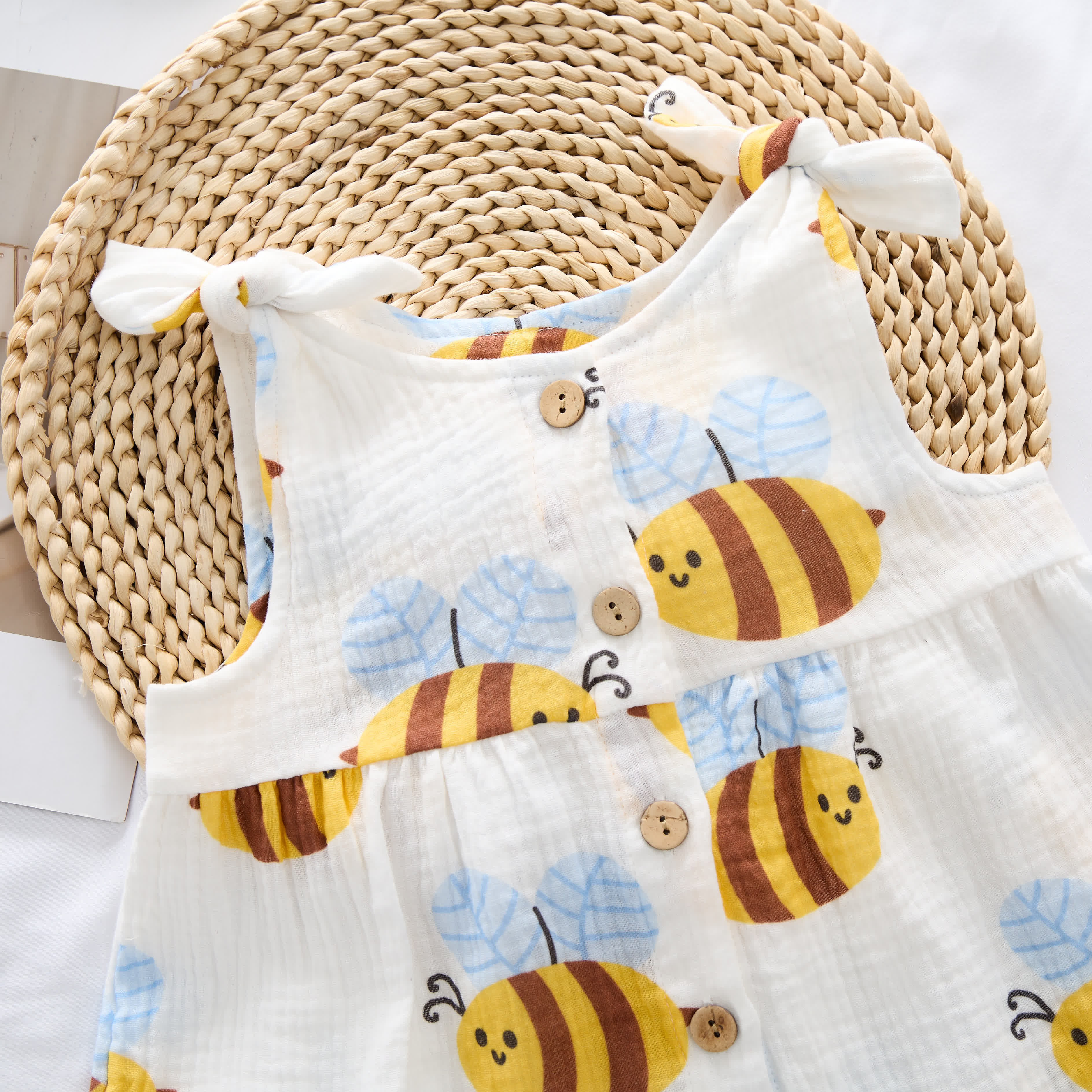 Baby Girl Bee Print Suspenders 2-piece Set - image 4