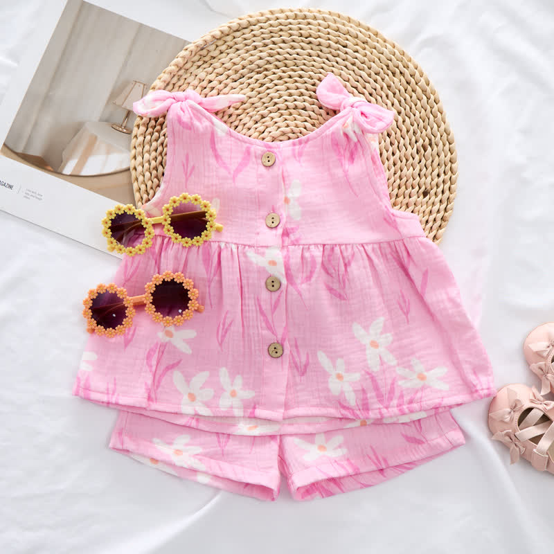 Baby Girl Flower Print Suspenders 2-piece Set - image 2