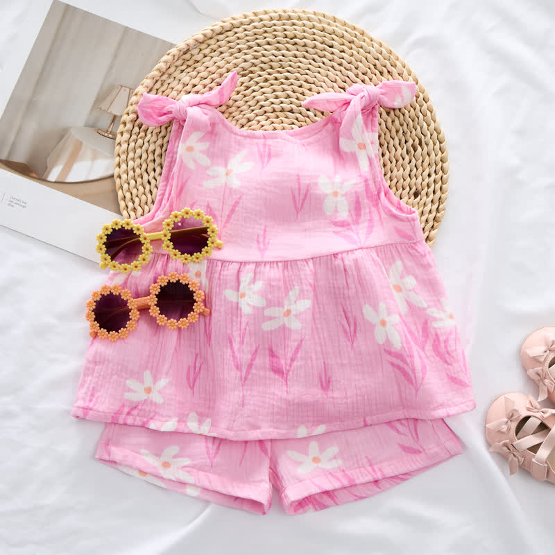 Baby Girl Flower Print Suspenders 2-piece Set - image 3