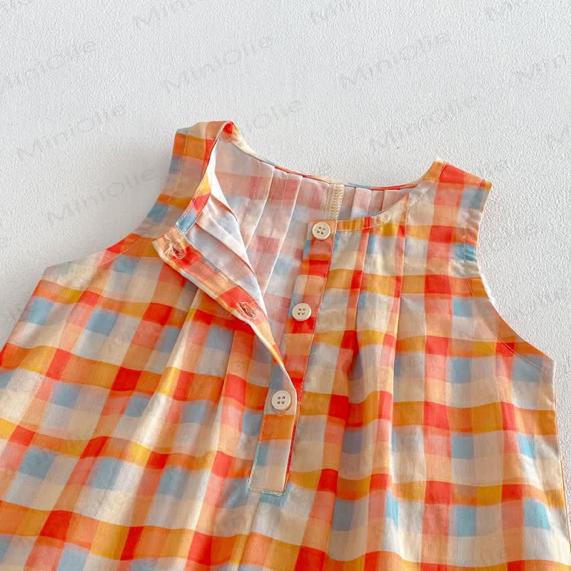 Baby Toddler Girl Orange Plaid Lace Trim Summer Sleeveless Romper/Top and Pants 2-piece Set - image 6