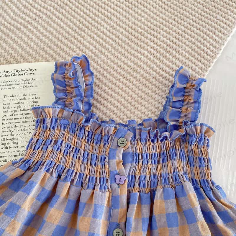 Baby Girl Purple Plaid Strap Dress and Shorts 2-piece Set - image 4