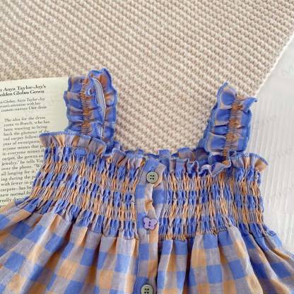 Baby Girl Purple Plaid Strap Dress and Shorts 2-piece Set - image 4