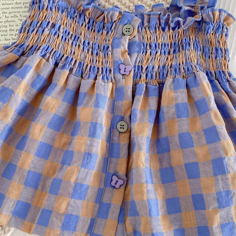 Baby Girl Purple Plaid Strap Dress and Shorts 2-piece Set - image 5