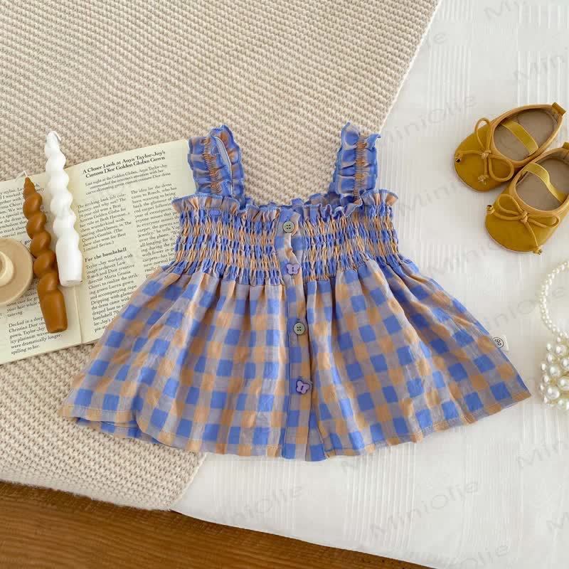 Baby Girl Purple Plaid Strap Dress and Shorts 2-piece Set - image 3