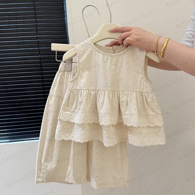 Toddler Girl Dot Sleeveless Top and Pants 2-piece Set - Beige - 8-9T - image 1