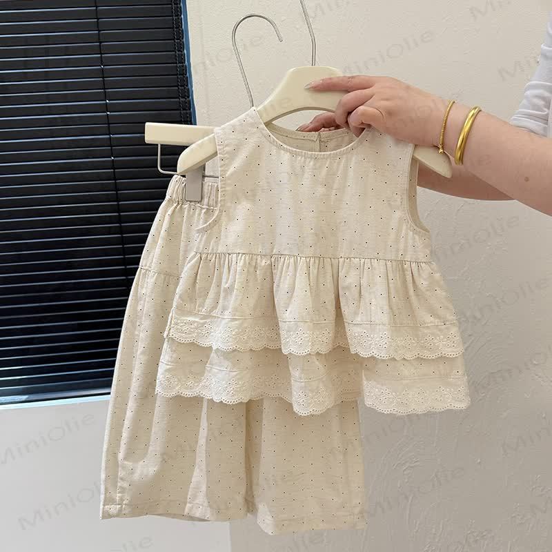 Toddler Girl Dot Sleeveless Top and Pants 2-piece Set - Beige - 8-9T - image 1