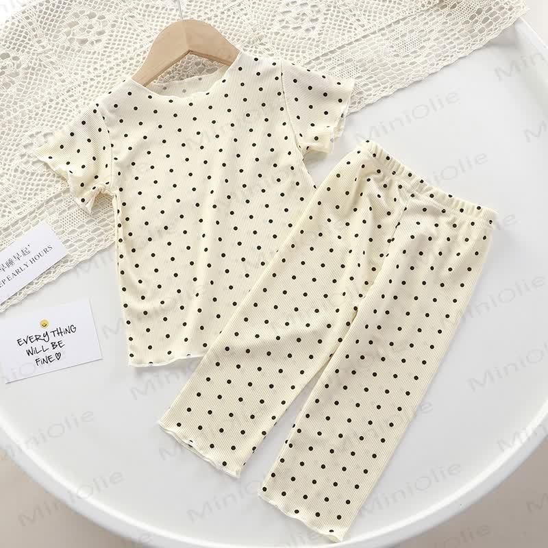 Toddler Girl Dot/Stripe Top and Pants 2-piece Set - Beige Dot - 8-9T - image 2